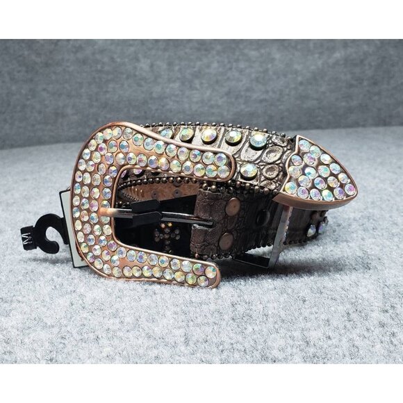 Nocona Bling Belt Womens M Genuine Leather AB Rhinestone Cross Motif Adjustable main image 9